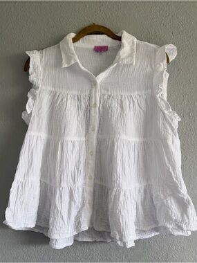 Mi Ami for Francesca's White Cotton Gauze Tiered Ruffle Sleeve Button Up Top - M